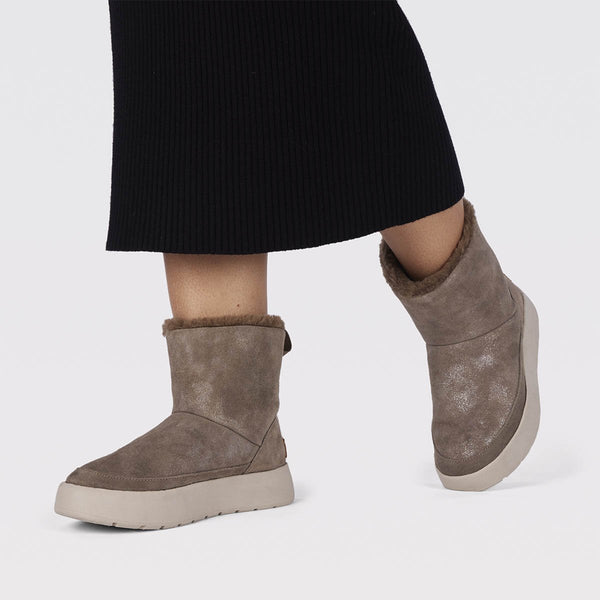 Bottines de type australiennes en cuir suédé taupe métallisé pour femme banff 
