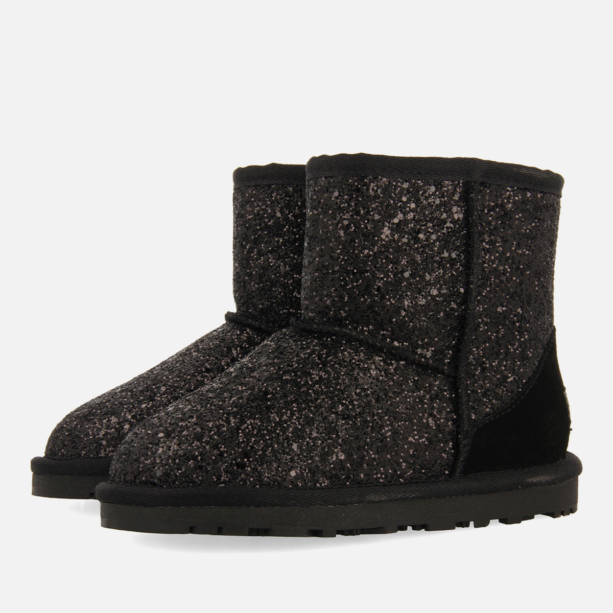 Stivaletti tipo australiani neri con glitter da bambina e da bambino tranoy 