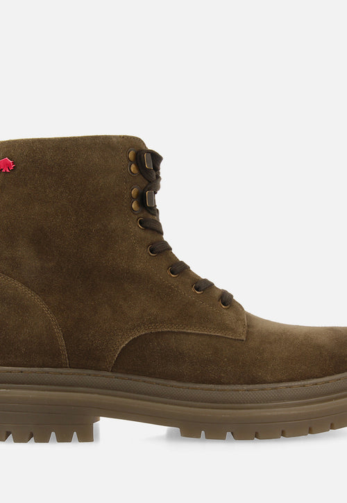 Botas de piel en serraje color caqui con cordones para hombre forsol 