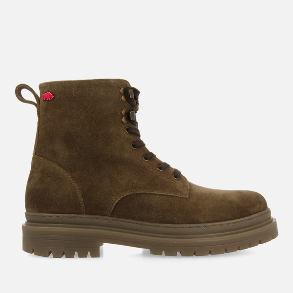 Botas de piel en serraje color caqui con cordones para hombre forsol 