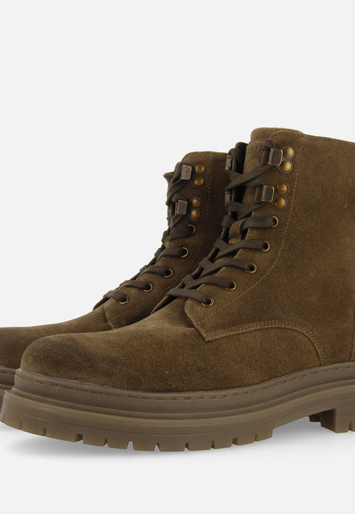 Botas de piel en serraje color caqui con cordones para hombre forsol 