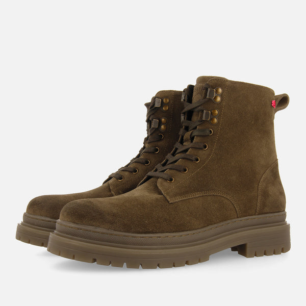 Botas de piel en serraje color caqui con cordones para hombre forsol 