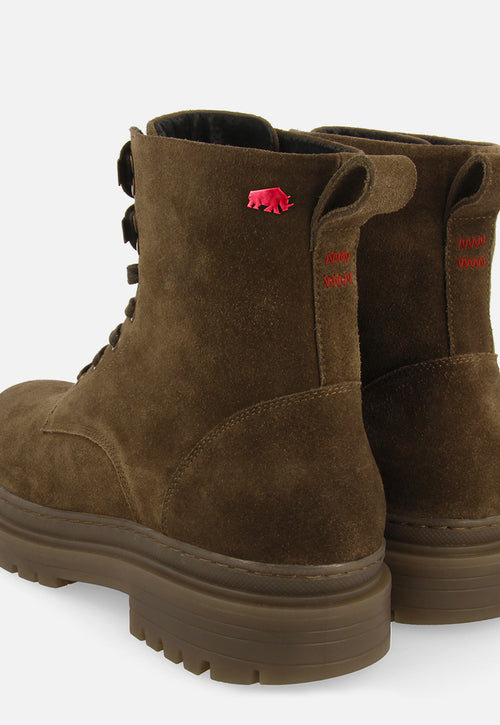 Botas de piel en serraje color caqui con cordones para hombre forsol 