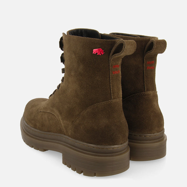 Botas de piel en serraje color caqui con cordones para hombre forsol 