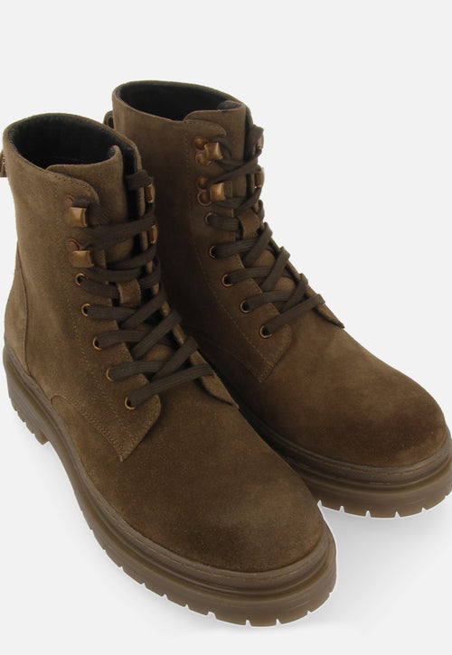 Botas de piel en serraje color caqui con cordones para hombre forsol 