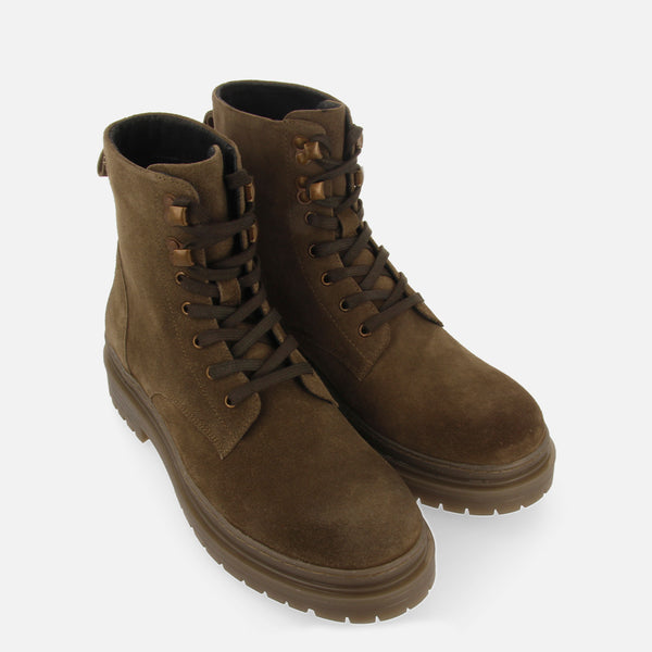 Botas de piel en serraje color caqui con cordones para hombre forsol 