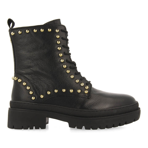 FAIRFAX WOMEN'S BLACK LEATHER LACE-UP ANKLE BOOTS WITH STUDS