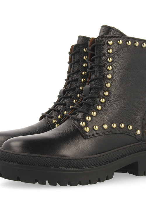 Botín negro de piel con cordones y tachuelas para mujer fairfax 