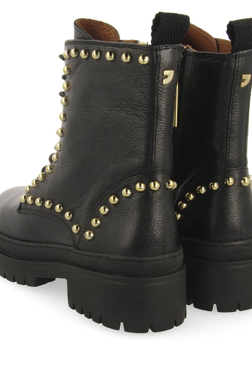 Botín negro de piel con cordones y tachuelas para mujer fairfax 