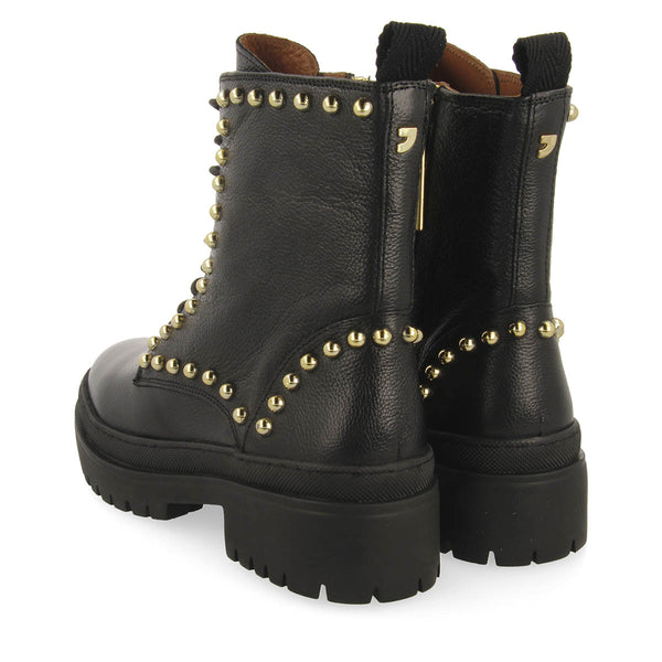 Fairfax women's black leather lace-up ankle boots with studs