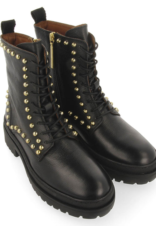 Botín negro de piel con cordones y tachuelas para mujer fairfax 