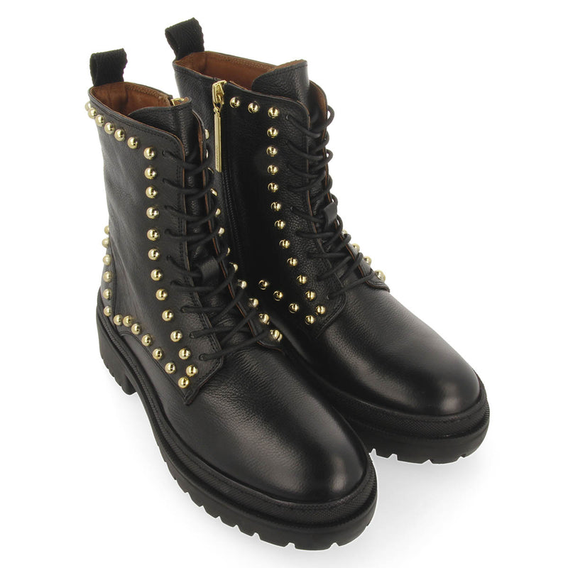 Fairfax women's black leather lace-up ankle boots with studs