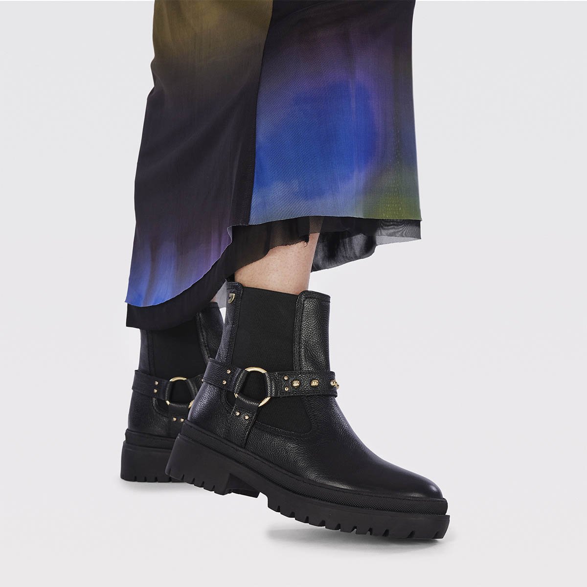 Liff women's black leather chelsea boots with studs