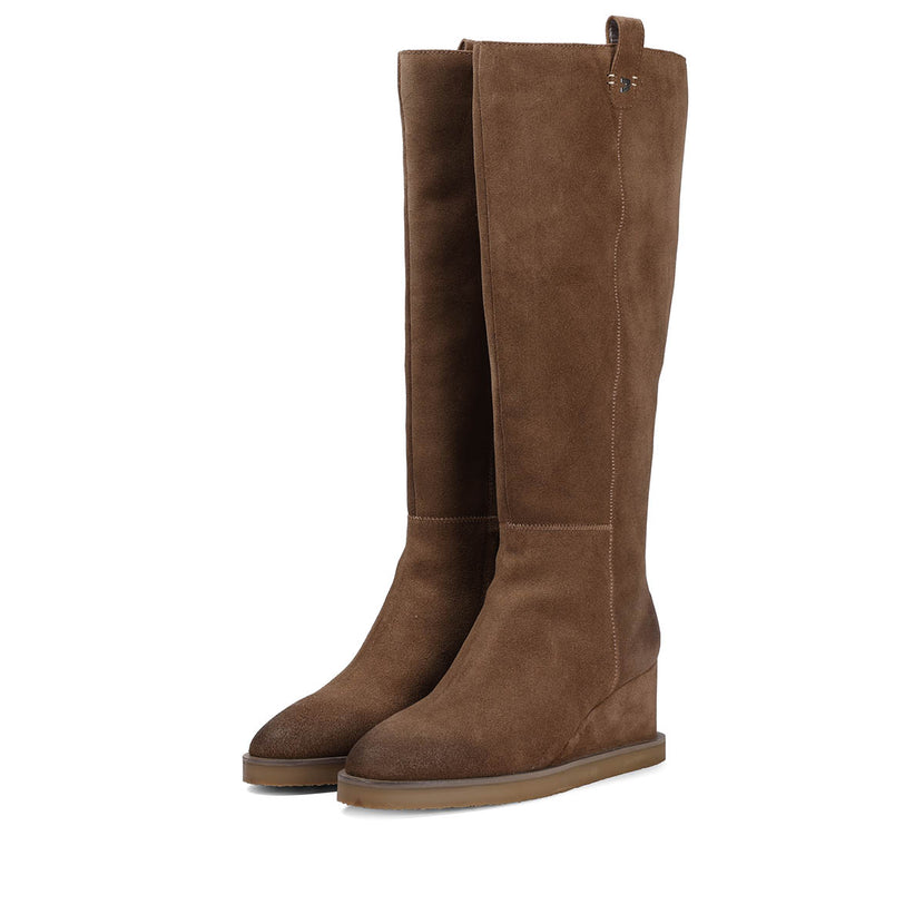 Bota taupe de serraje con cuña para mujer brora