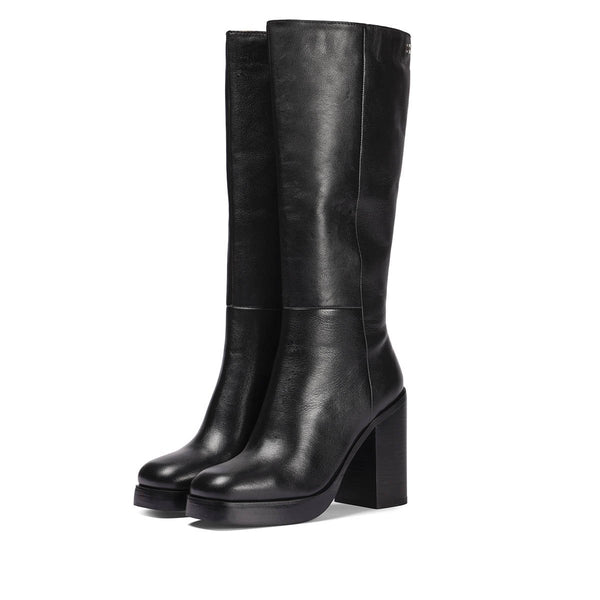 Bota alta en piel color moka con plataforma y tacón ancho para mujer tarnet