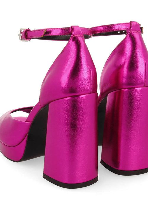 Sandalias fucsia metalizadas con tacón ancho y plataforma para mujer blunt 
