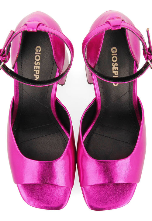 Sandalias fucsia metalizadas con tacón ancho y plataforma para mujer blunt 