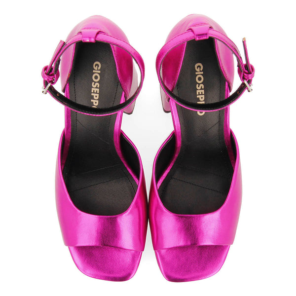 Sandalias fucsia metalizadas con tacón ancho y plataforma para mujer blunt 