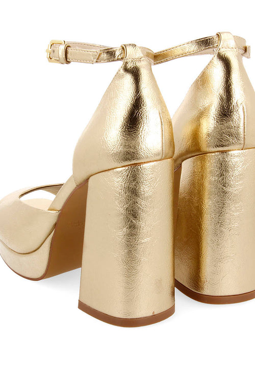 Sandalias color platino con tacón ancho y plataforma para mujer blunt 