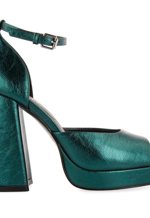 Sandalias verdes metalizadas con tacón ancho y plataforma para mujer blunt 