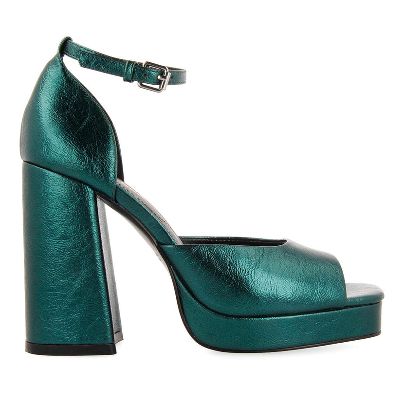 Sandalias verdes metalizadas con tacón ancho y plataforma para mujer blunt 
