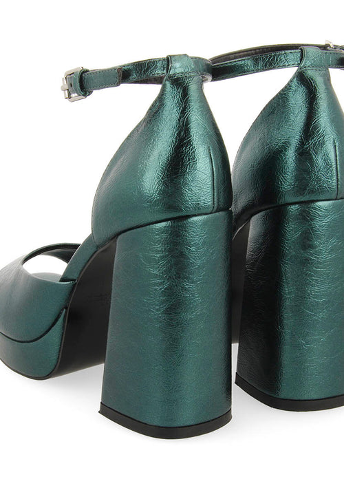 Sandalias verdes metalizadas con tacón ancho y plataforma para mujer blunt 