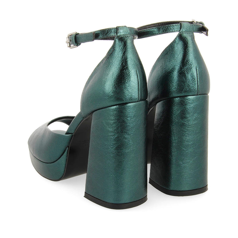 Sandalias verdes metalizadas con tacón ancho y plataforma para mujer blunt 