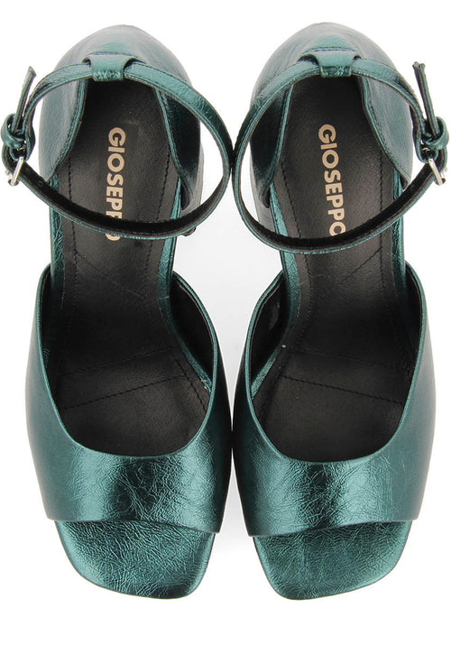 Sandalias verdes metalizadas con tacón ancho y plataforma para mujer blunt 