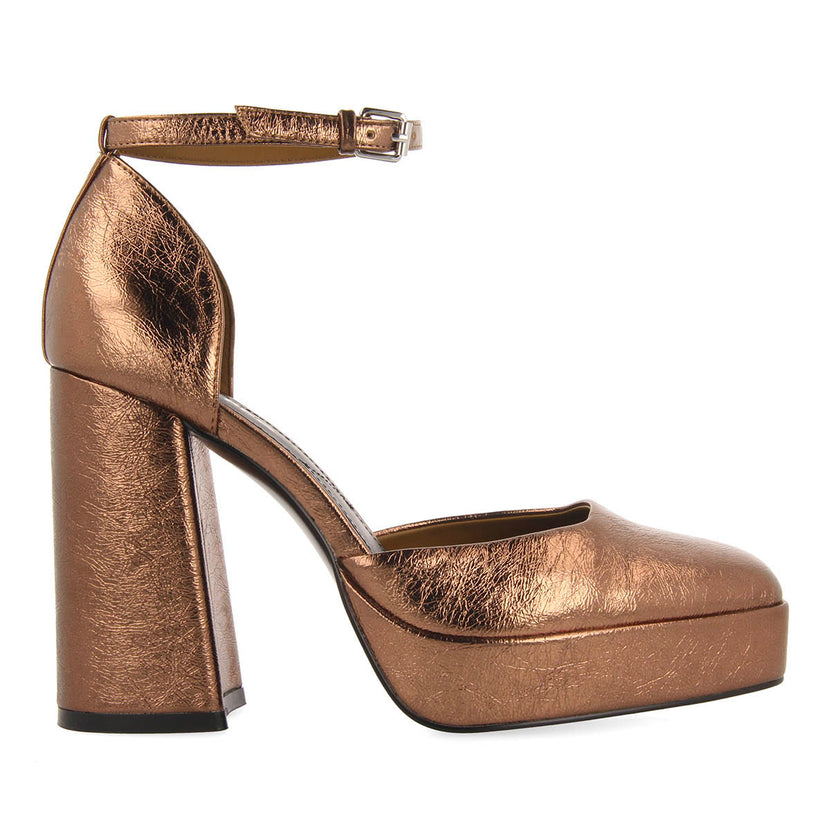 Zapatos bronce de tacón ancho y plataforma para mujer assynt 