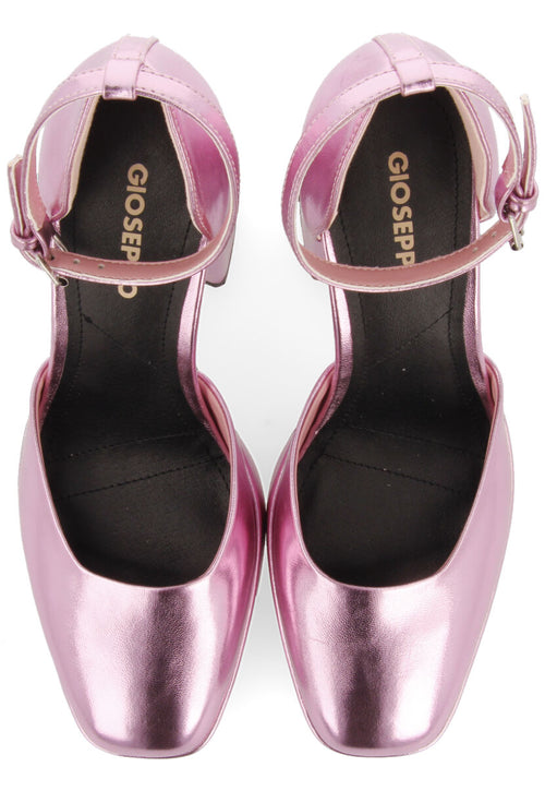 Zapatos rosa metalizado de tacón ancho y plataforma para mujer assynt 