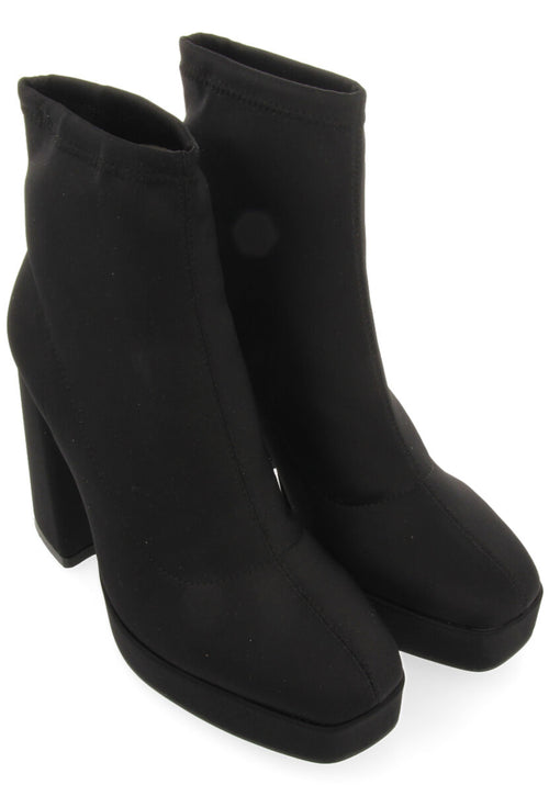 Turenki women's black ankle boots with wide heels and platforms