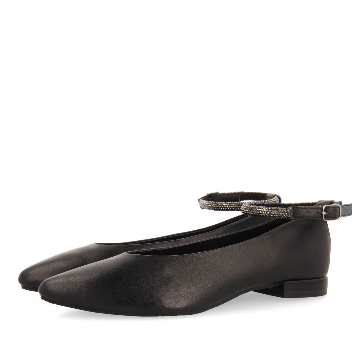 Bailarinas negras de piel con detalle de correa con strass para mujer menno 