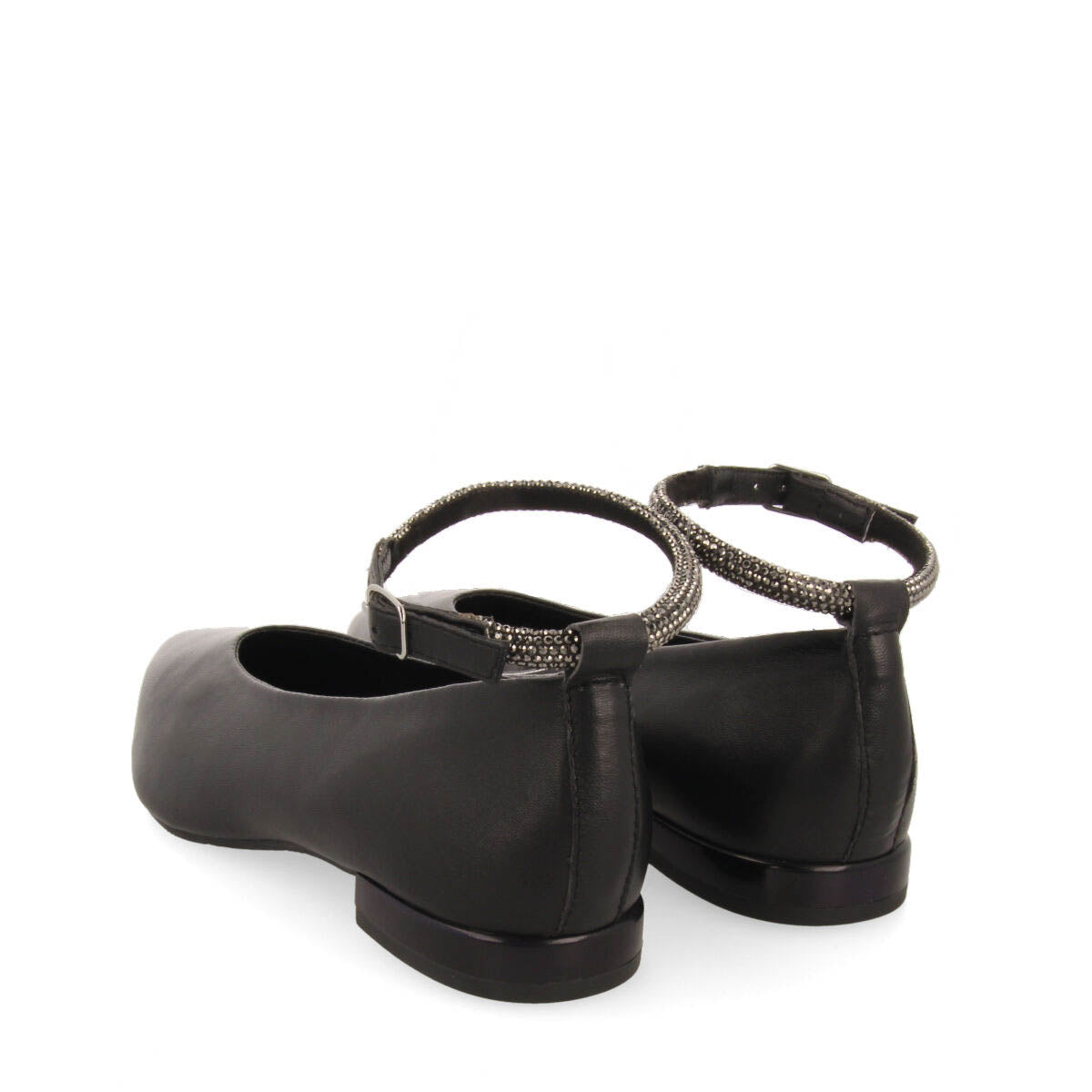 Bailarinas negras de piel con detalle de correa con strass para mujer menno 
