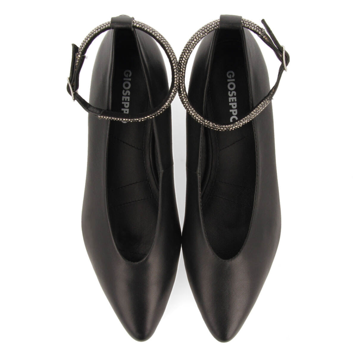 Bailarinas negras de piel con detalle de correa con strass para mujer menno 