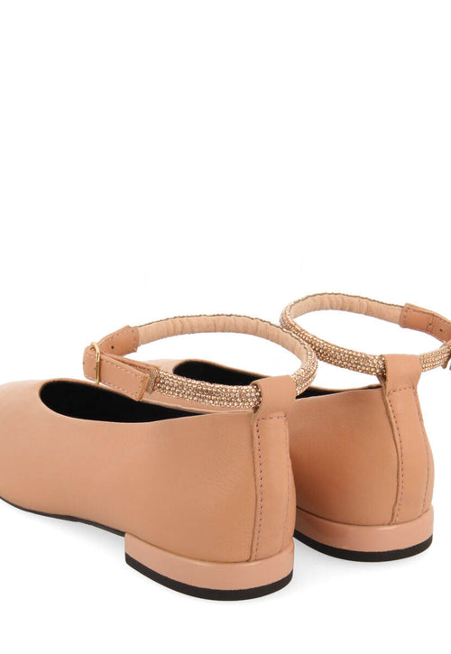 Bailarinas nude de piel con detalle de correa con strass para mujer menno 
