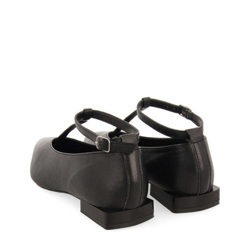 Bailarinas negras de piel con tiras para mujer peever 