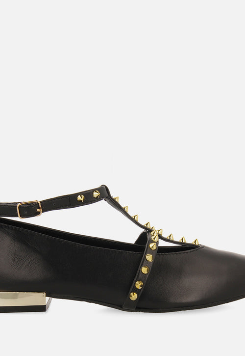Bailarinas negras de piel con tiras y detalle de tachuelas para mujer nyborg  