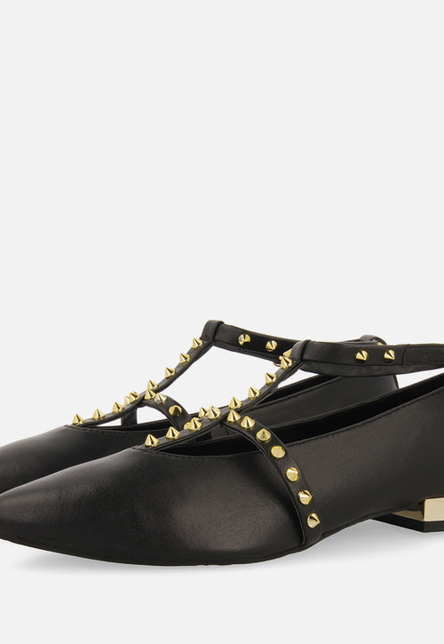 Bailarinas negras de piel con tiras y detalle de tachuelas para mujer nyborg  