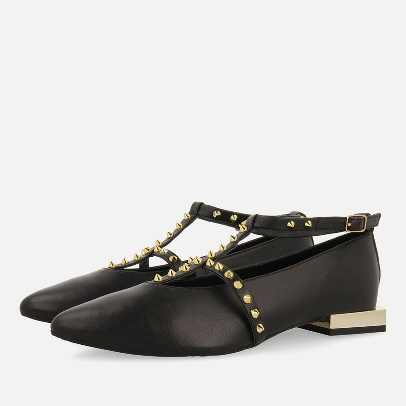 Bailarinas negras de piel con tiras y detalle de tachuelas para mujer nyborg  