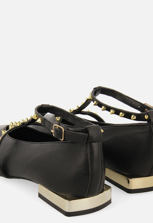 Bailarinas negras de piel con tiras y detalle de tachuelas para mujer nyborg  