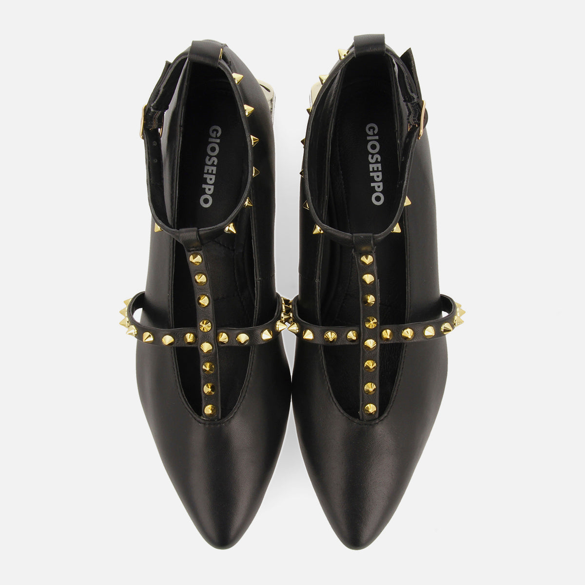 Ballerine nere in pelle con cinturini e dettagli di borchie da donna nyborg  