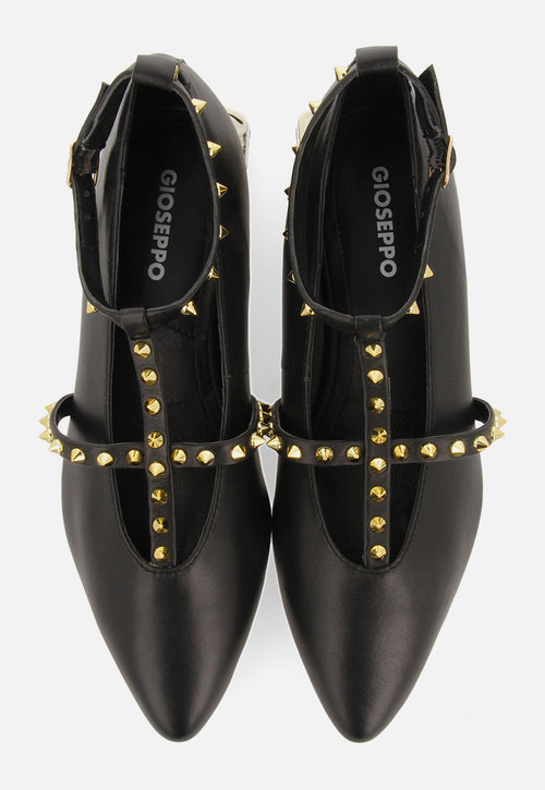 Bailarinas negras de piel con tiras y detalle de tachuelas para mujer nyborg  