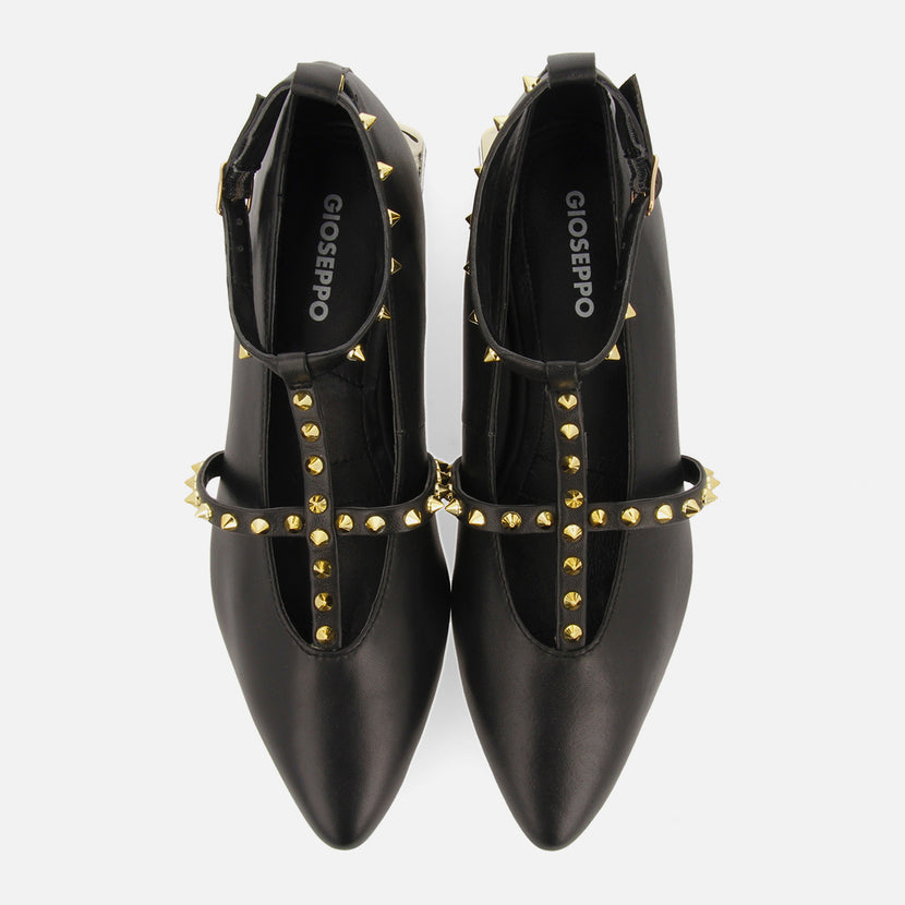 Bailarinas negras de piel con tiras y detalle de tachuelas para mujer nyborg  