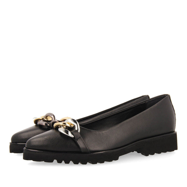 Bailarinas negras de piel con detalle de hebilla y suela track para mujer rosebud 