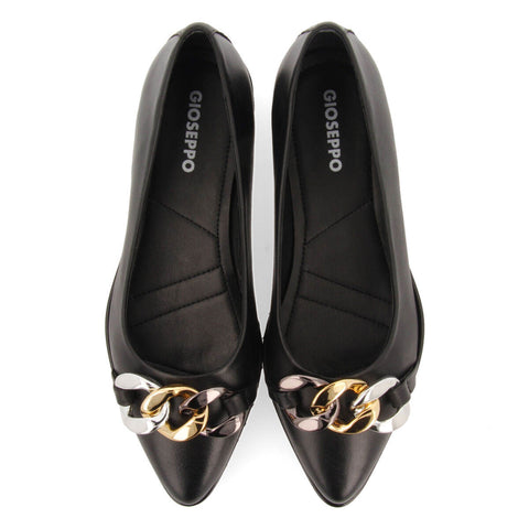 BAILARINAS NEGRAS DE PIEL CON DETALLE DE HEBILLA Y SUELA TRACK PARA MUJER ROSEBUD 
