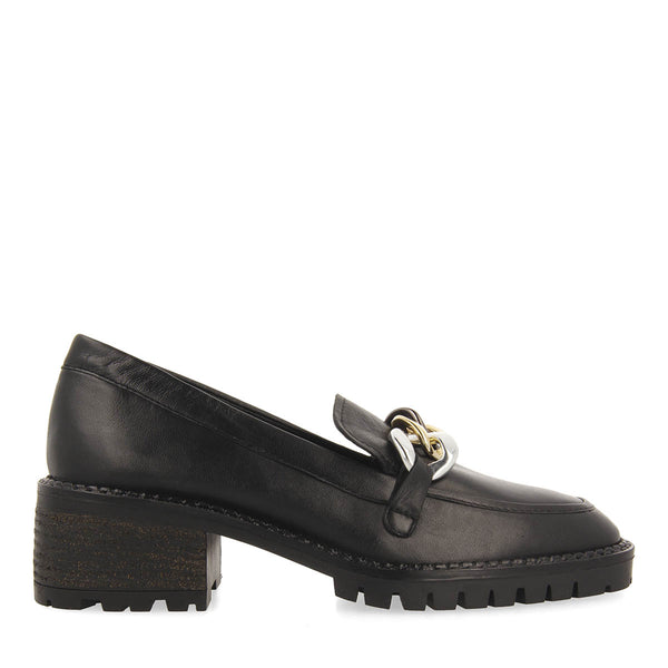 Mocasines negros de piel con detalle de cadena multicolor para mujer viena 