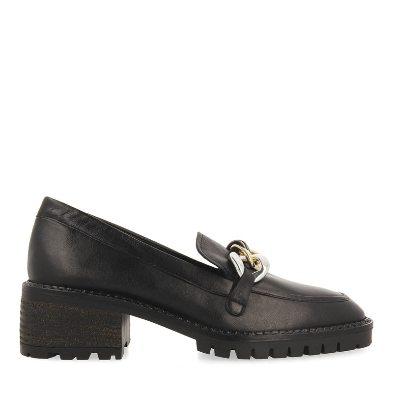Mocasines negros de piel con detalle de cadena multicolor para mujer viena 