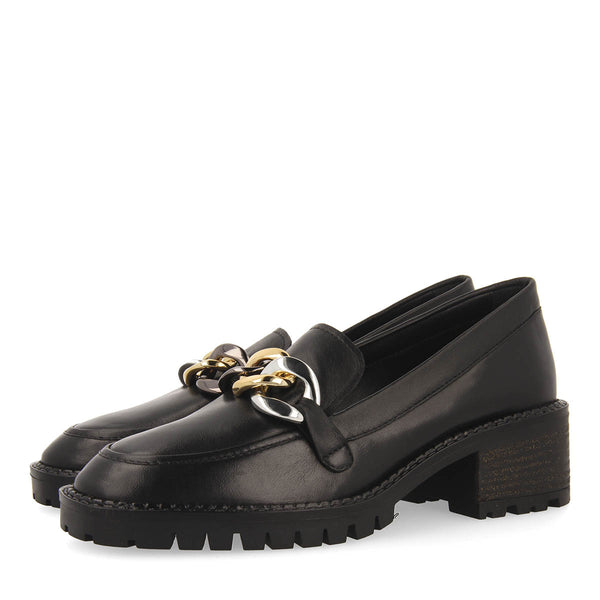 Mocasines negros de piel con detalle de cadena multicolor para mujer viena 