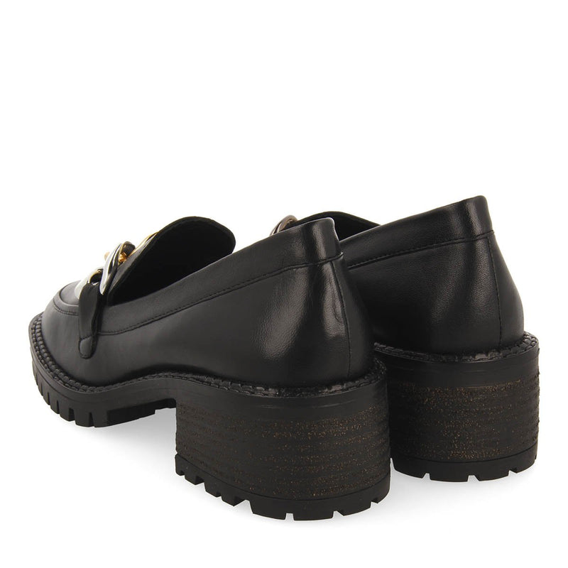 Mocasines negros de piel con detalle de cadena multicolor para mujer viena 