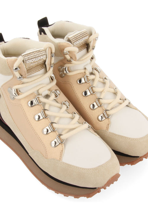 Halsnaes women's white mountain boot-style sneakers with details